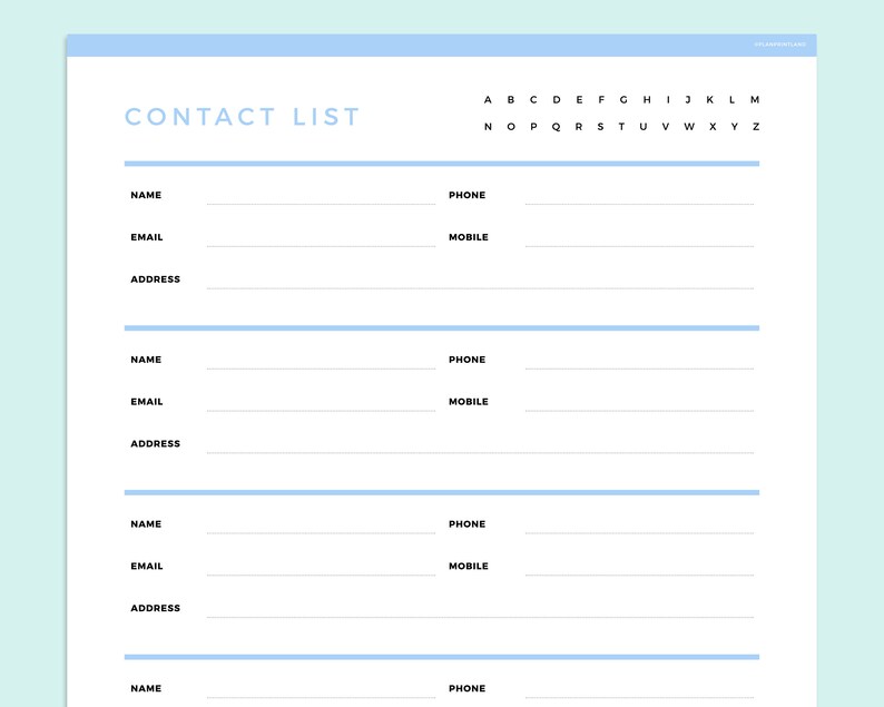 Editable Contact List Printable, Fillable Address Book Template ...