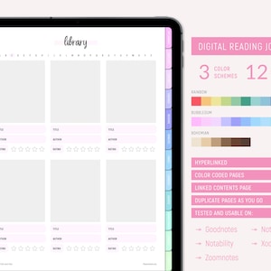 Digital Reading Journal, Digital Book Review Planner, Bookshelf, Reading Notebook, Book Shelf iPad Planner | GoodNotes, Notability, planner