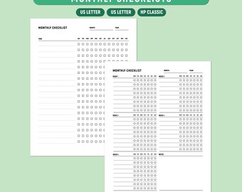 Monatliche Checkliste zum ausdrucken, Aufgabenliste Vorlage, Gewohnheit Checkliste, monatliche Ziele Planer, A4/Letter/Happy Planner, ausfüllbares PDF