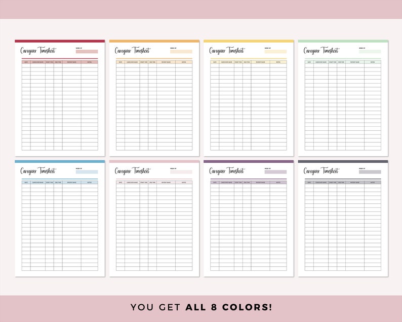 Printable Caregiver Timesheet Home Health Care Time Sheet - Etsy