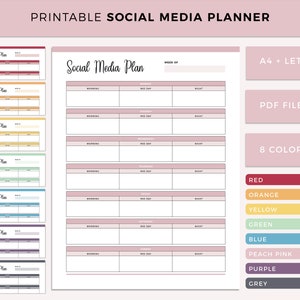 Social Media Planner Printable, Social Media posting plan, Small Business planning, Blog Planner, Social media posting schedule