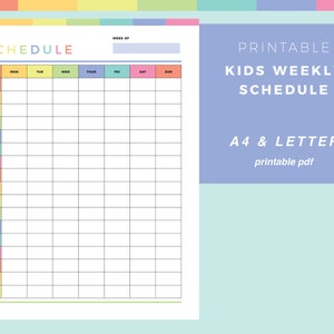Horario semanal imprimible para niños, incrementos de 1 hora, planificador semanal para niños, organizador arco iris, planificación del día a día, A4 y carta de EE. UU.