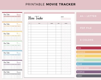 Printable Movie Tracker, Film Watch list | Instant download movie watching log | Movie watching checklist | A4 and Letter size