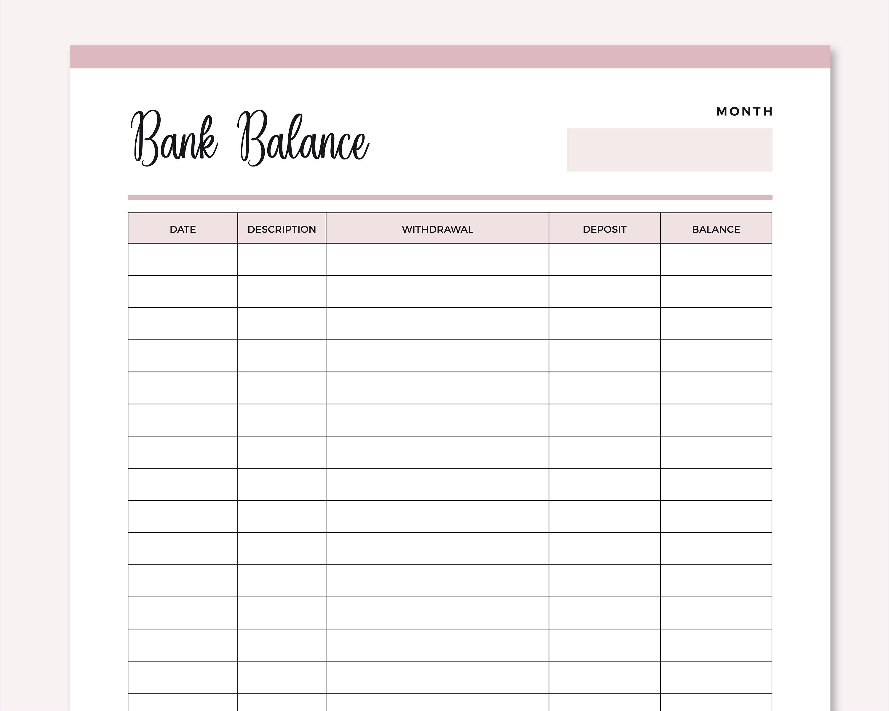 Printable Bank Balance Sheet Savings Tracker Banking Record | Etsy India