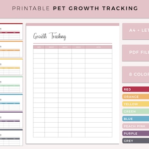 Registro de crescimento de animais de estimação para impressão, gráfico de crescimento de cães, gráfico de crescimento de gatos, rastreador de peso de animais de estimação, registro de peso de cães, carta dos EUA e tamanho A4