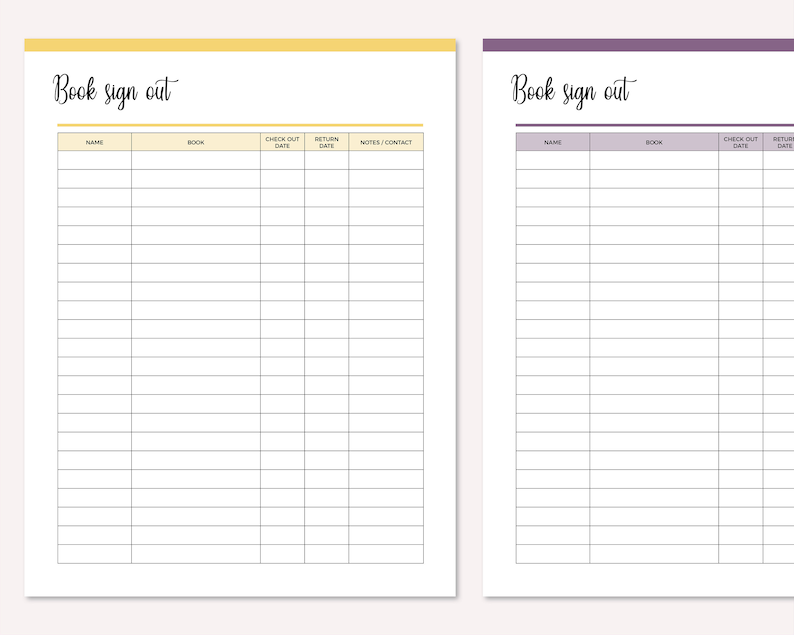Printable Library Book Sign Out Sheet Book Sign Out Form - Etsy