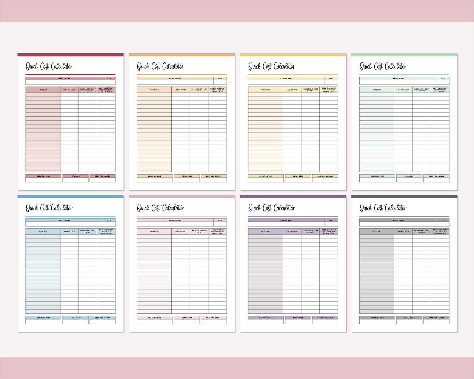 Printable Candle Cost Calculator Candle Making Finance Etsy