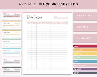 Blood Pressure Log Book Printable, High Blood Pressure Tracker, Hypotension Tracking, BP tracker, Heart Rate Tracking, Healthy Heart