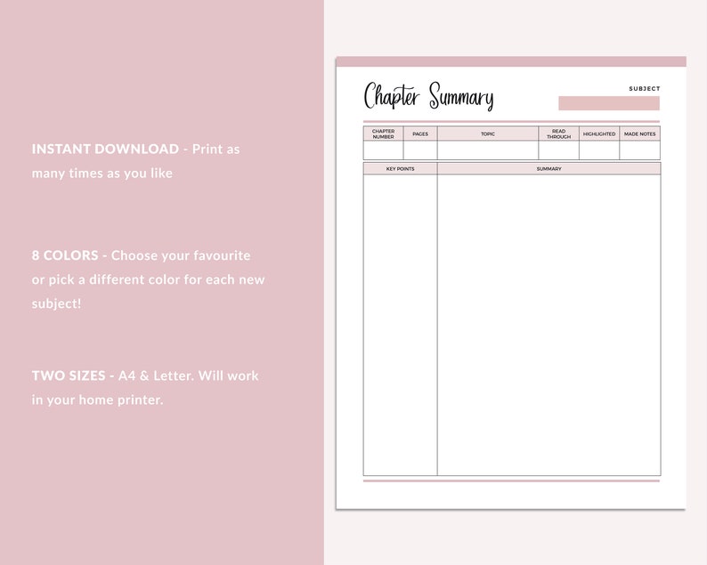 Printable Chapter Summary, Assigned Reading Note Tasking Sheet, Print ...
