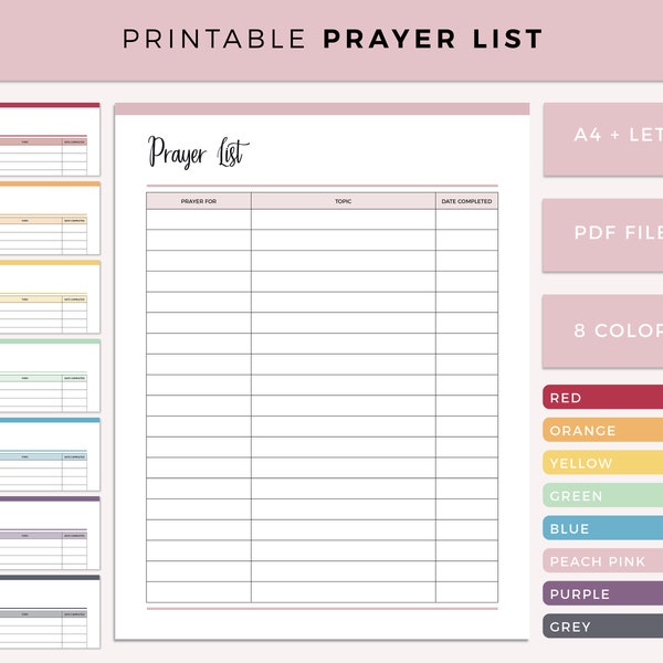 Printable Prayer List, Print at Home Prayer Journal Planner Insert, Faith Planner, Prayer Log, Prayer Record Keeping, A4 and Letter size