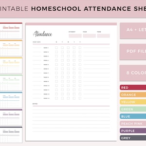 Daily Attendance Sheet Printable, Homeschool Attendance Tracker, Home School Attendance Log, Student Attendance Tracker, A4, US Letter, PDF
