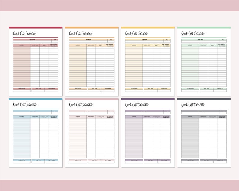 Printable Soap Making Cost Calculator Soap Maker Soap Making Etsy