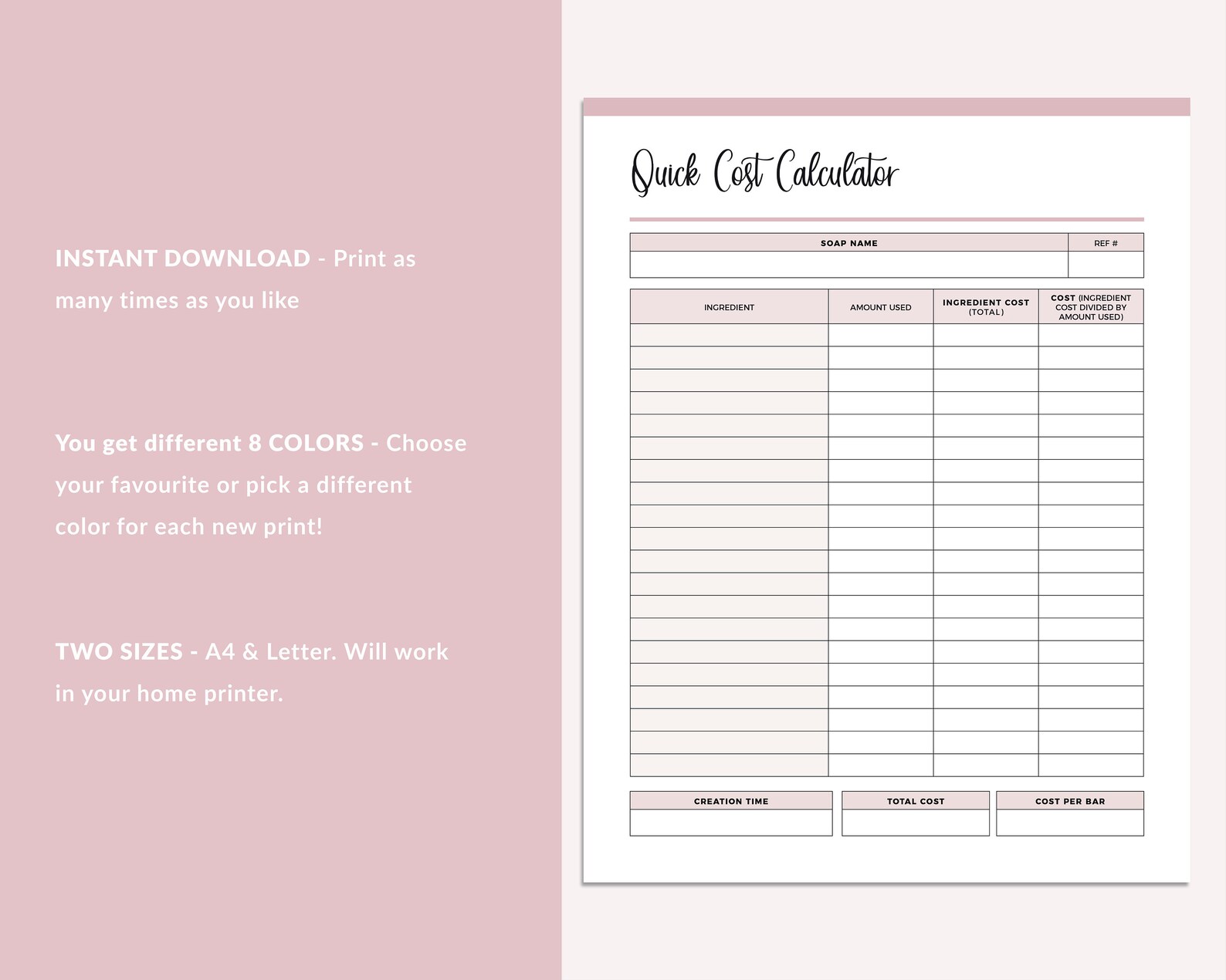 Printable soap making cost calculator soap maker soap making Etsy España