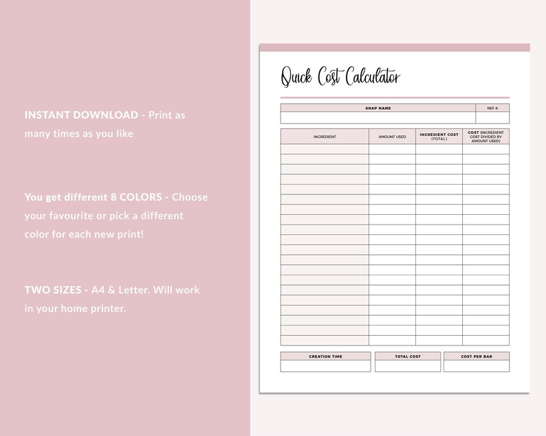 Printable Soap Making Cost Calculator Soap Maker Soap Making | Etsy