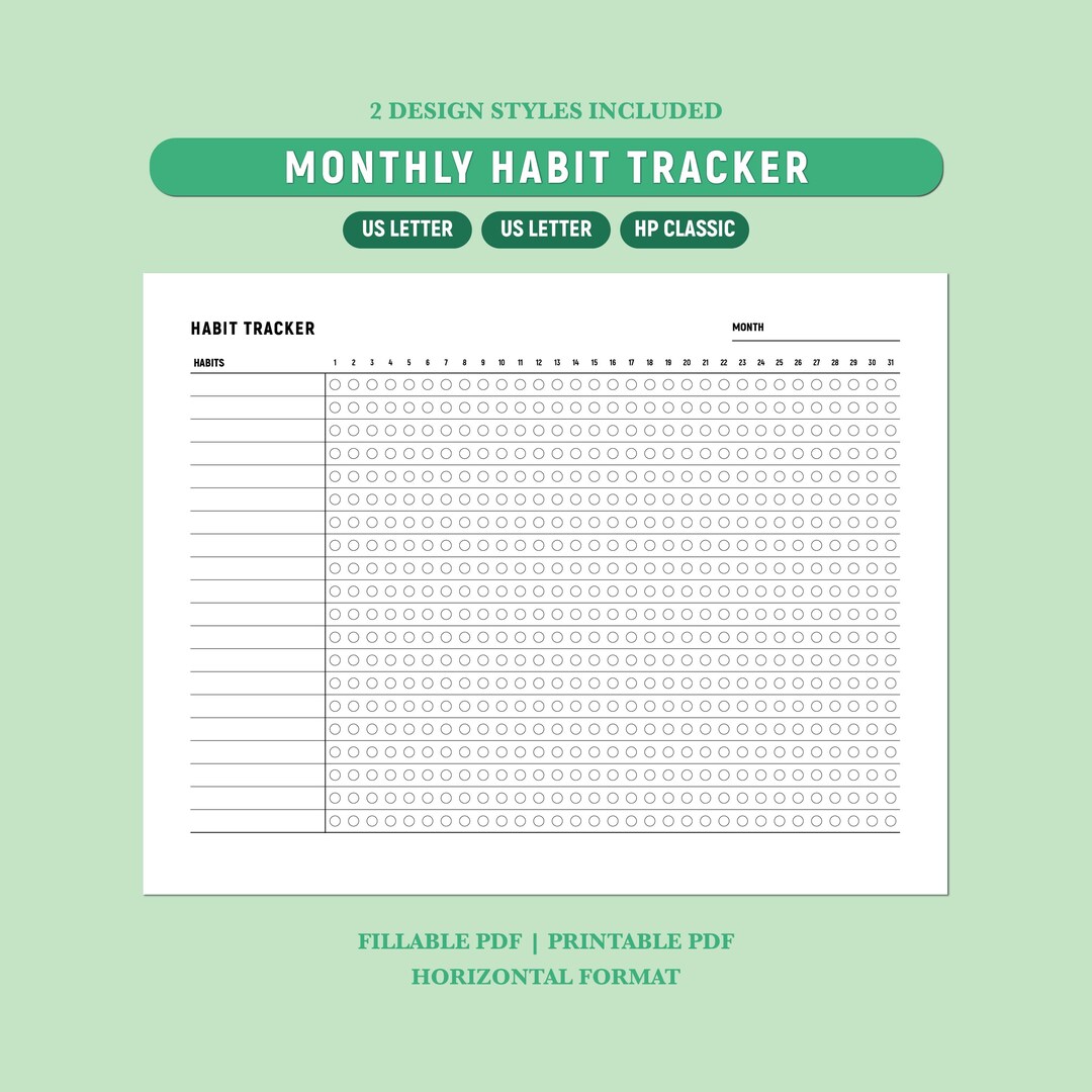 Monthly Habit Tracker Printable - Routine Template - Minimal Landscape ...