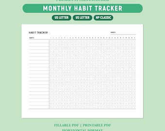 Monatlicher Habit Tracker zum Ausdrucken - Minimales Querformat zum Ausdrucken - A4, US Letter
