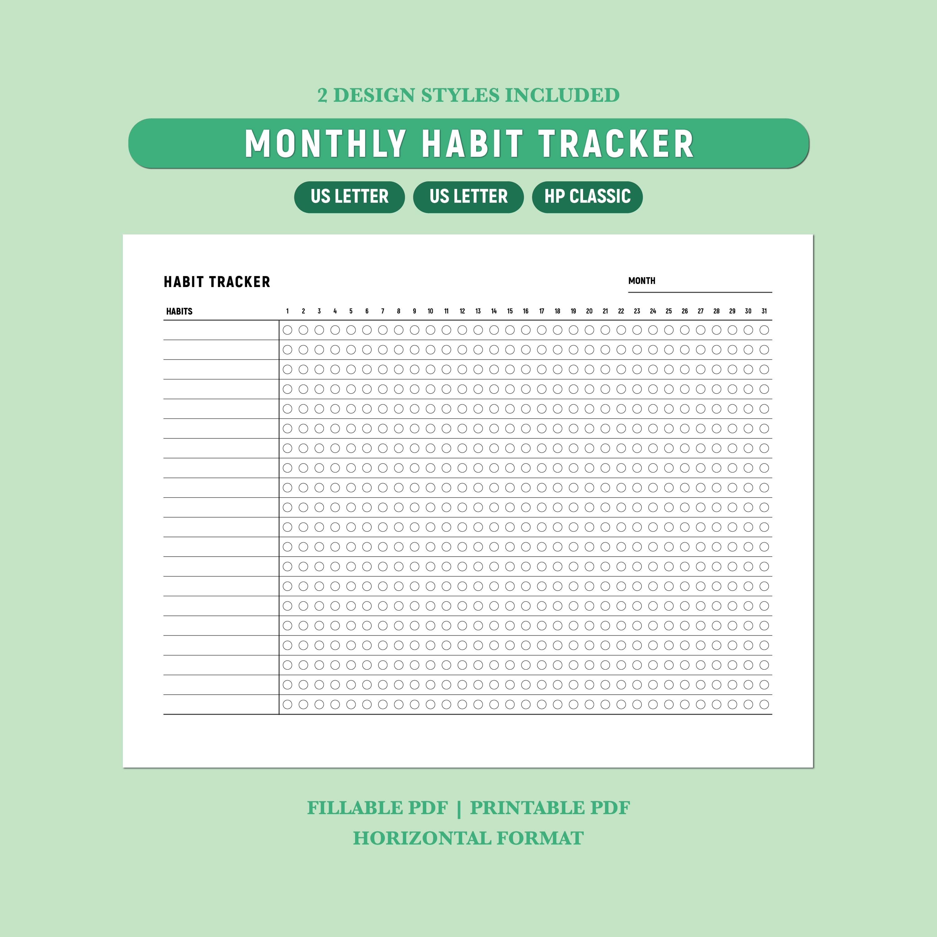 Monthly Habit Tracker Printable - Routine Template - Minimal Landscape ...