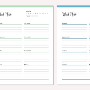 Printable Weekly Notes, Week Notes Planner Insert, Notes Checklist ...