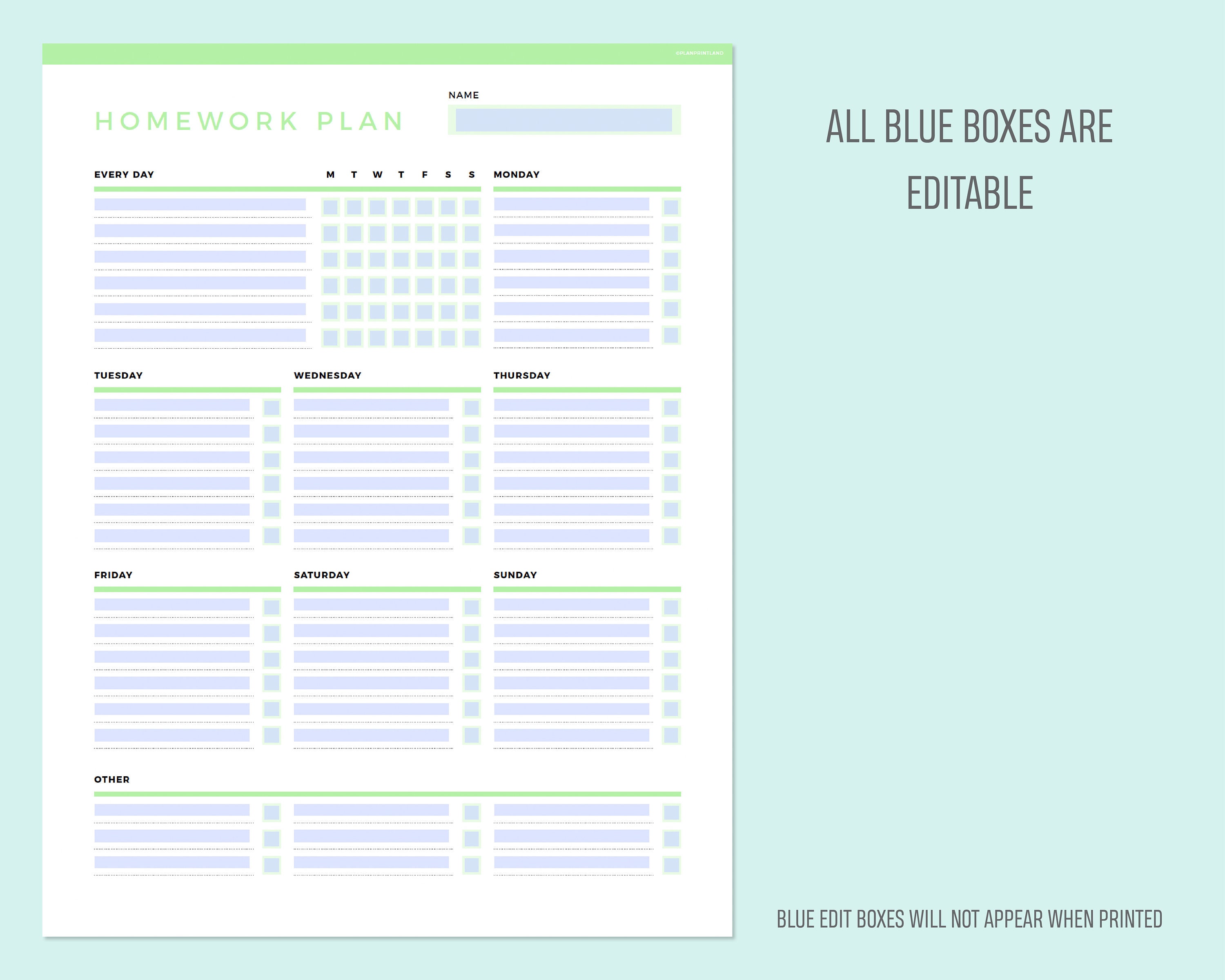 Homework Planner Editable