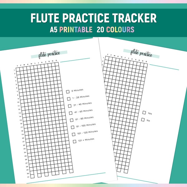 A5 Flute Practice Tracker, Printable Flute Training Journal, Simple Flute Study Chart, Daily Flute Practice Log PDF, Daily Tracker