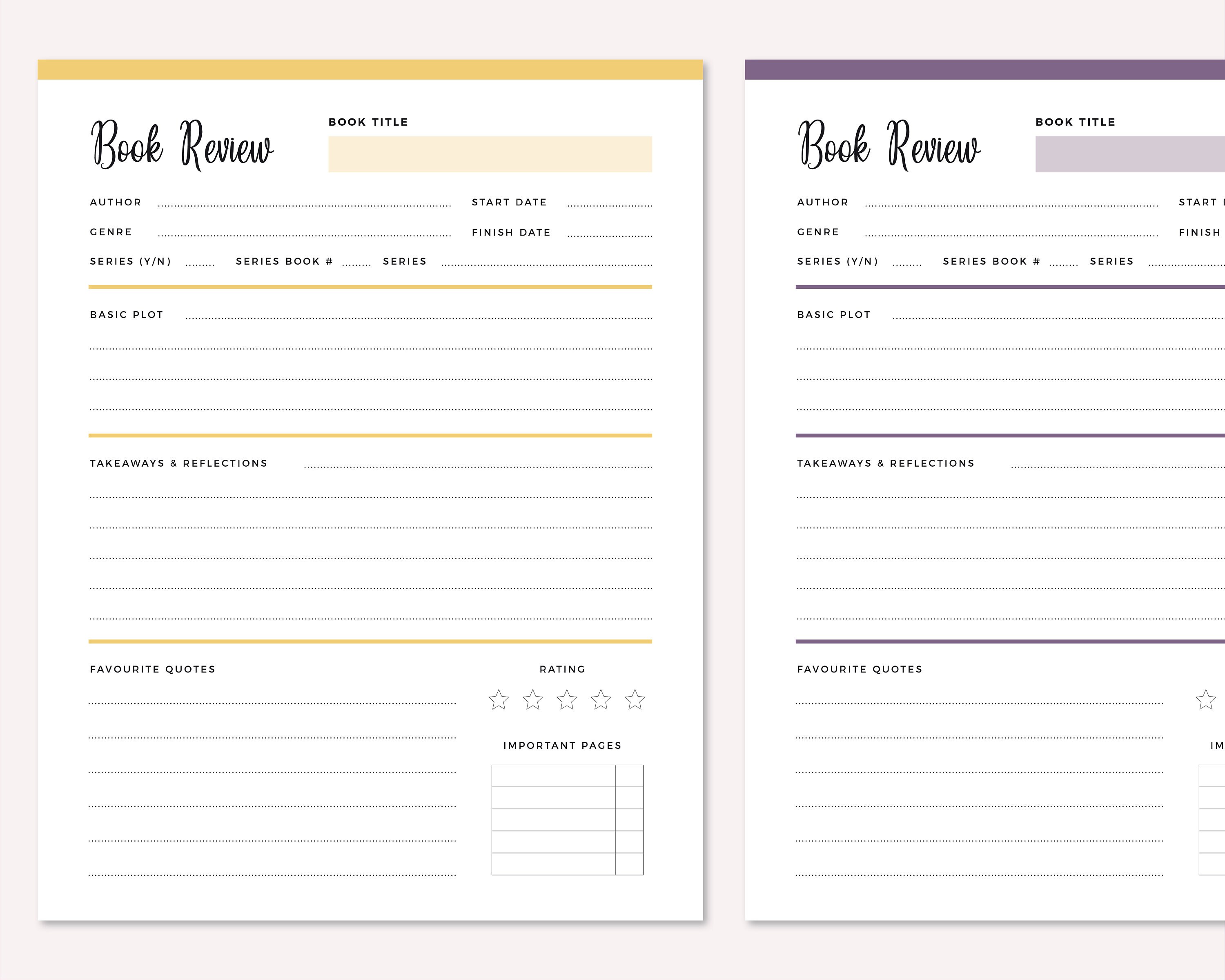 Printable Book Review Template Book Reader Inserts Book - Etsy Singapore