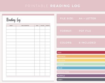 Printable reading log, print at home reading list planner for school students, college and university extra reading homework tracker