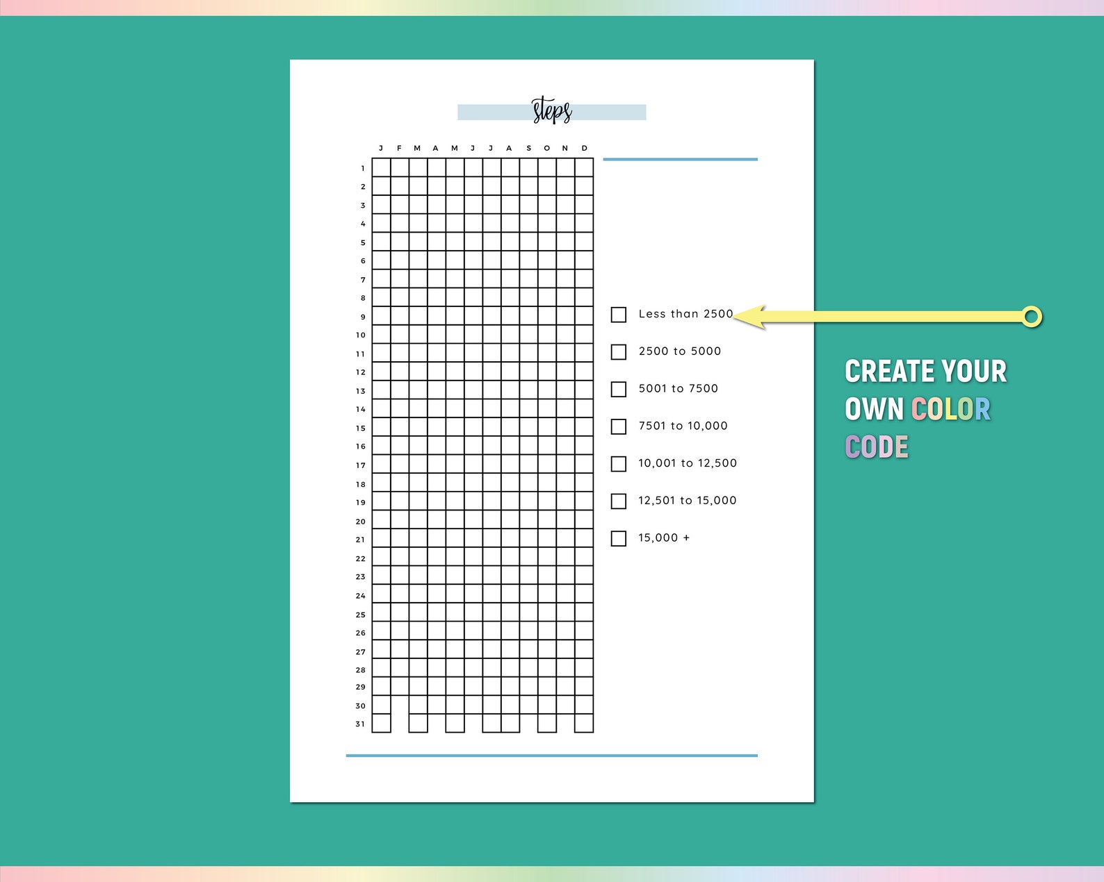 Steps Tracker Color In A5 Steps Tracker Printable, Walking Journal, Daily Steps Log (PDF ...