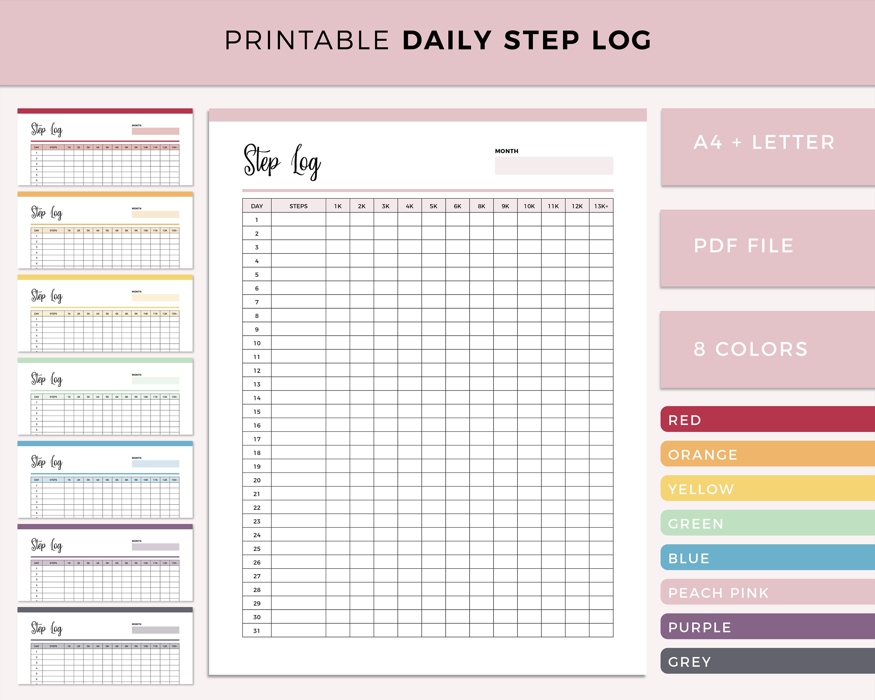 Step Tracker Printable Step Counter Daily Step Log Monthly Step Counter Fitness Tracker Daily Step Record Walking Journal A4 Letter Etsy Canada