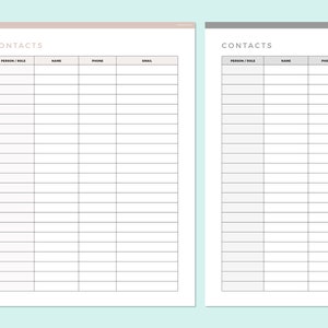Editable Contact List Template Printable Contact Sheet PDF Printable