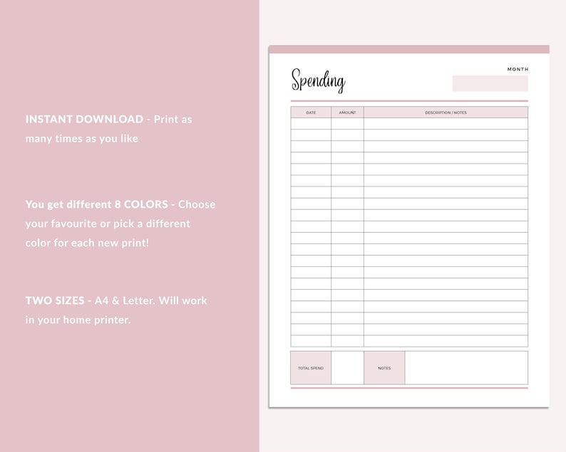 Printable Spending Tracker, Expense tracker, spending sheet, purchase log, Personal Finance Planner, Daily Spending sheet, business expense image 2