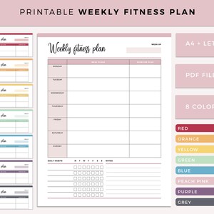 Printable Weekly Fitness Plan, Fitness Planner, Exercise Planner, Exercising Habit Tracker, Work out Planner, Fitness Binder, A4 and Letter