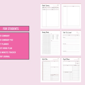 May include: A printable student planner with sections for chapter summaries, project planning, reading minutes tracking, and a field trip journal.