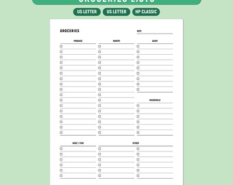 Einkaufsliste PDF - Printable Einkaufsliste - Ausfüllbarer Lebensmittel Planer - A4/LETTER