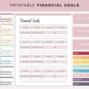 Printable Financial Goals Sheet, Financial Planning, Budget Planner, Budgeting Plan, Goal setting Planner Insert, Track Finances