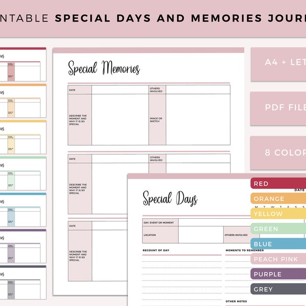 Printable Special memories diary, my moments, gratitude journal, gratitude planner, happiness diary, happy memories gift, A4 and US letter