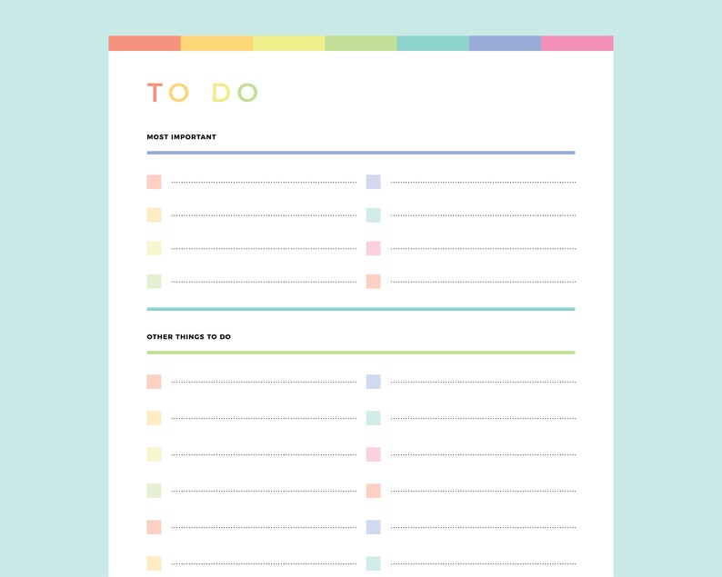 Printable to Do List for Kids Rainbow Task Checklist for | Etsy