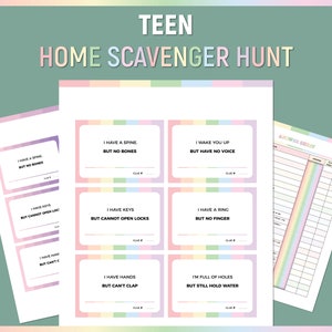 Scavenger Hunt Printable, Teen Treasure Hunt, Teen Riddle Clues, Birthday Scavenger Hunt, Home Treasure Hunt,  Teen Games, Party Game PDF