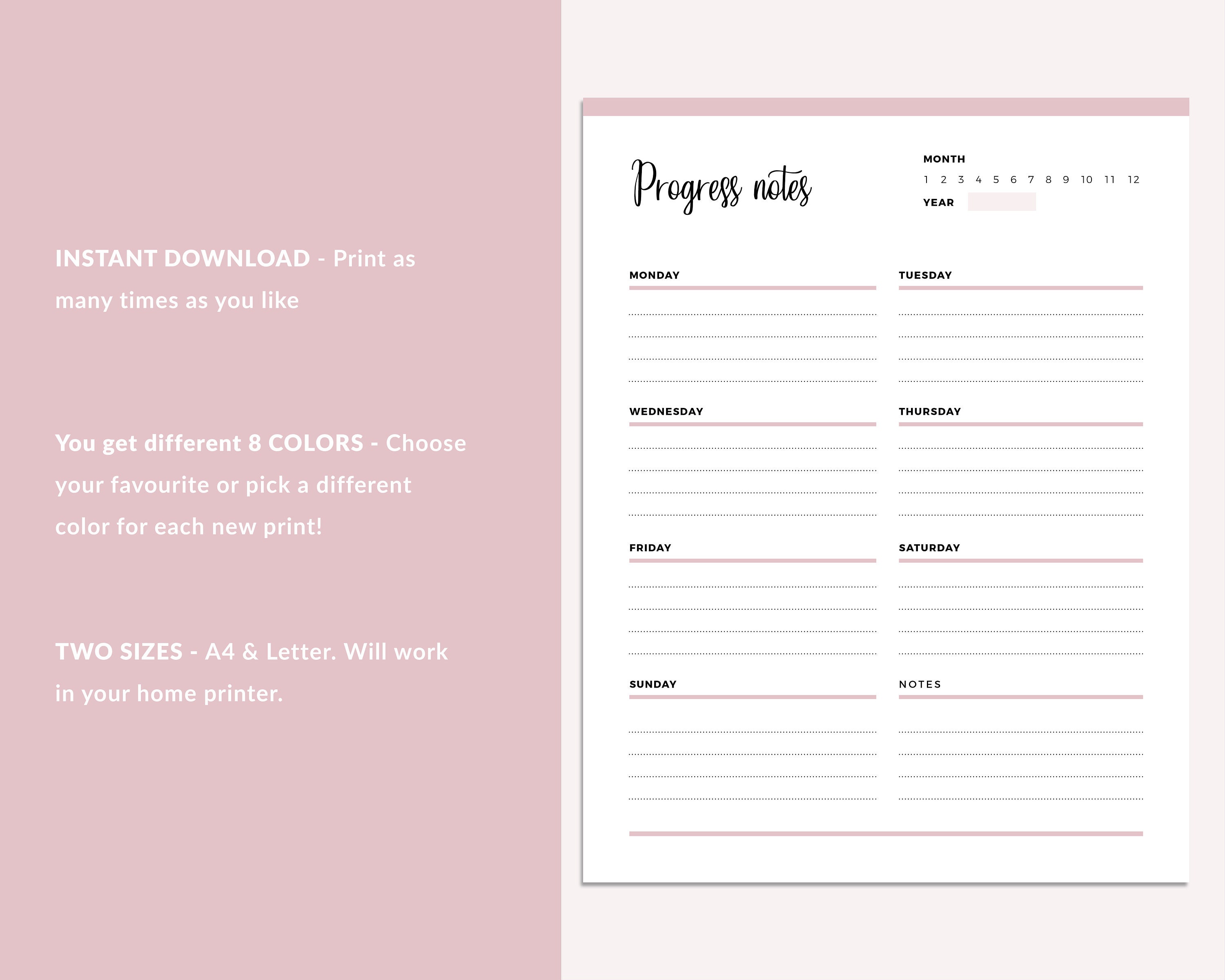 Printable Task Progress Notes, Weekly Task Tracker, Task Journal ...