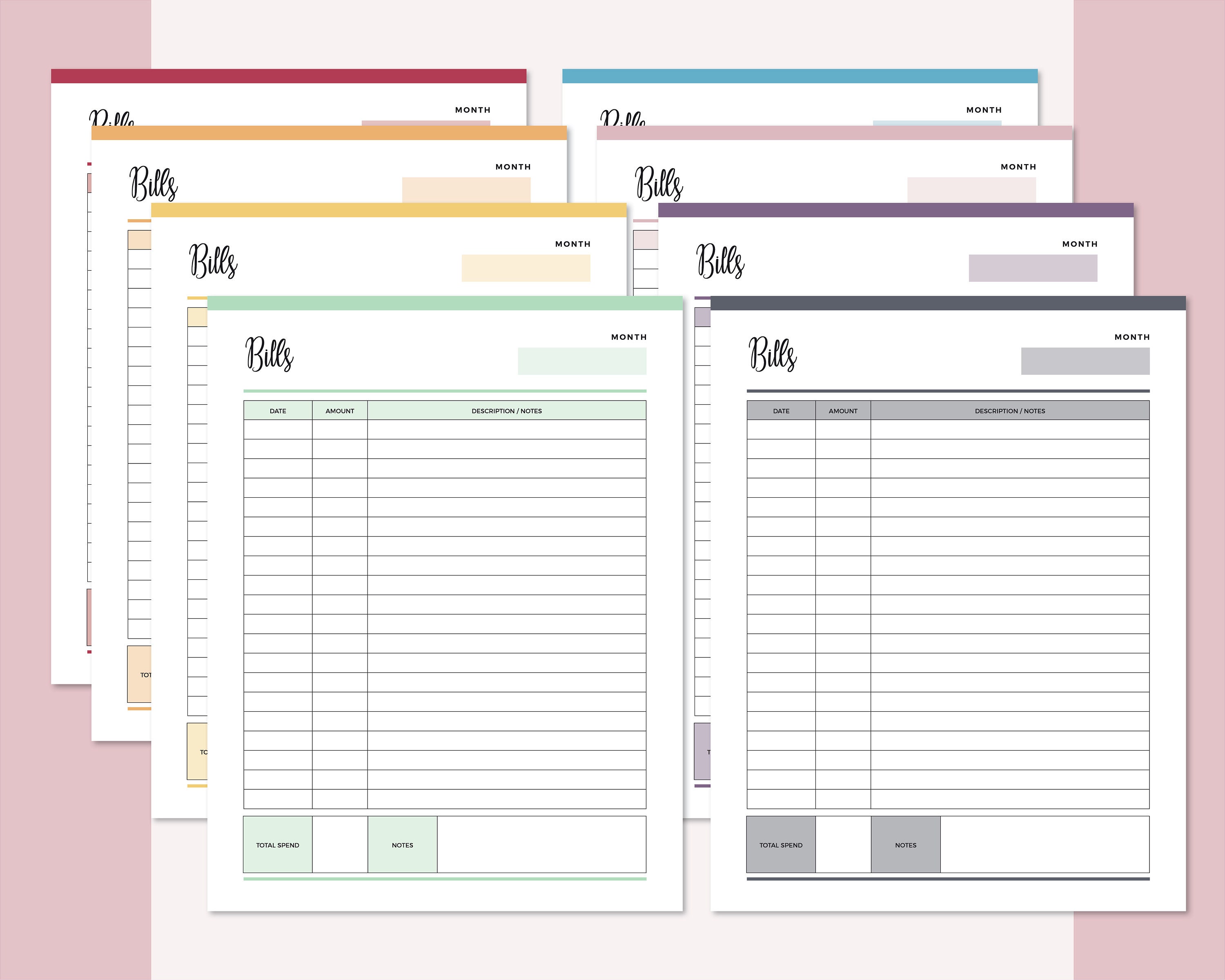 Printable Bill Payment Sheet Print at Home Monthly bills | Etsy México