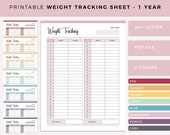Printable Weekly Weight Loss Tracker, Weight Loss Log, Fitness Planner, 1 Year Weight Loss Journey Sheet, Weekly Weigh In Sheet
