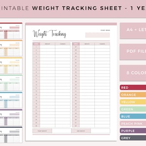 Printable Weekly Weight Loss Tracker, Weight Loss Log, Fitness Planner, 1 Year Weight Loss Journey Sheet, Weekly Weigh In Sheet