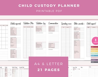 Child Custody Bider, Custody Planner Printable, coparenting calendar, single parent organizer, Divorce planning, Custody Battle Journal. PDF