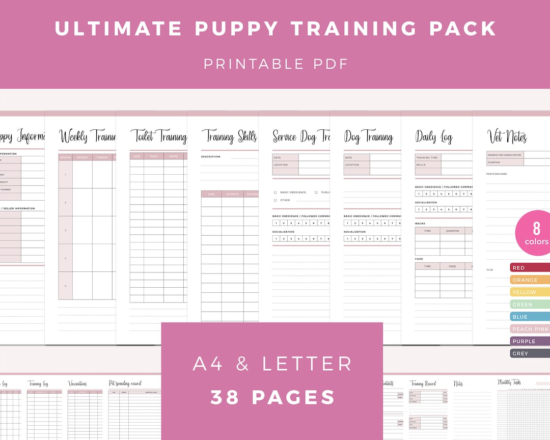 Printable Dog Training Planner, Puppy Training Planner, Service Dog Dog