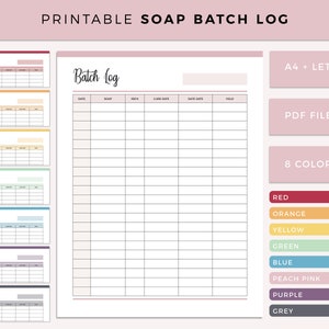 Printable soap making batch log, soap maker planner, soap making tracker, soap creation journal, A4 and letter size, print at home