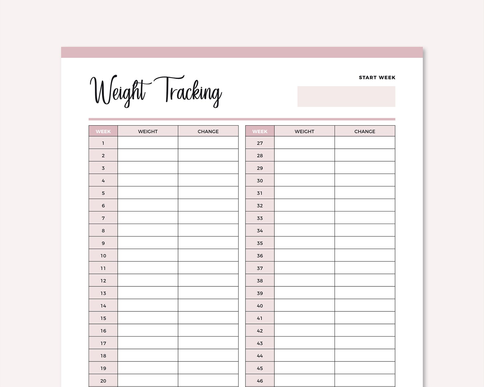 Printable Weekly Weight Loss Tracker, Weight Loss Log, Fitness Planner