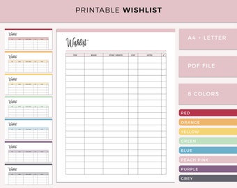 Wishlist printable, wish list planner, shopping list, shopping wishlist planner, gift wishlist, Christmas shopping list, A4 and Letter