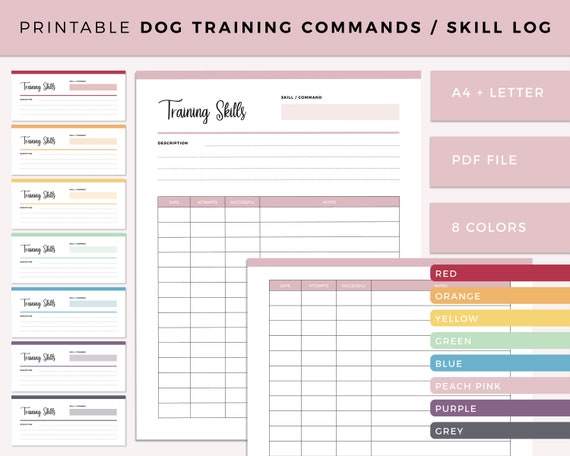 printable-puppy-training-log-dog-skill-training-dog-command-etsy