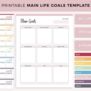 Goal Planner Printable, Life Vision Planner, Goal setting personal Planner, Physical Health, Work, Employment, Financial, Education
