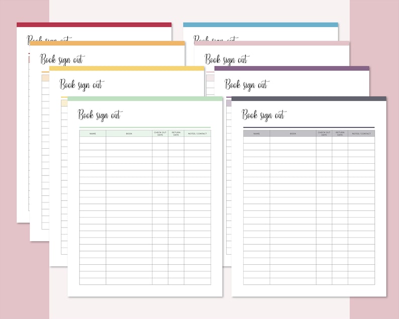 Printable Library Book Sign Out Sheet Book Sign Out Form - Etsy