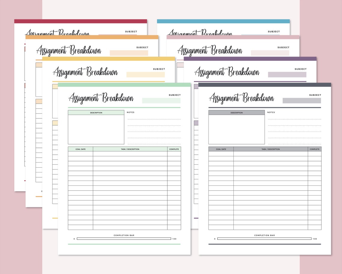 Assignment Breakdown Worksheet Printable Assignment Breakdown, Print at Home Assessment Helper, Essay ...